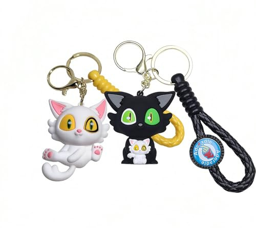 Bonitos llaveros para mujer, llavero de gato negro, llavero de Suzume no Tojimari DaijinSadaijin para mejor amiga como regalo significativo, Llavero de gato blanco y negro, Normal