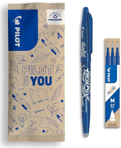 PILOT - FriXion Ball 0.7 Set - Radierbarer Tintenroller + 3er-Minen-Set - Nachfüllbarer Rollerball aus recyceltem Kunststoff - Angenehmes Schreibgefühl - Blau - Mittlere Spitze