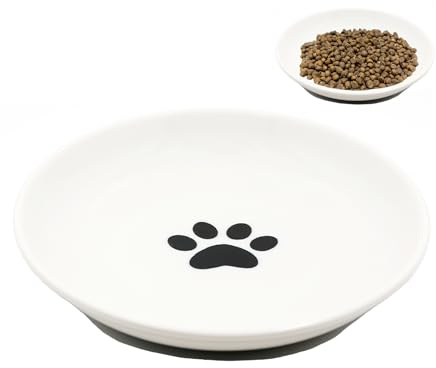 Katzennapf Flach Keramik, Futternapf Katze mit Rutschfestem Silikonboden, Katzenfutternapf ErhöHt, Katzen Napf Wassernapf für Kätzchen (Katzenpfoten-Muster)
