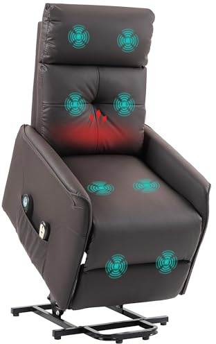 HOMCOM Poltrona Elettrica Alzapersona Reclinabile in Tessuto, Poltrona Relax Elettrica (Tessuto antigraffio (60% poliuretano, 40% poliestere), Marrone scuro, 67L x 89P x 102A cm)