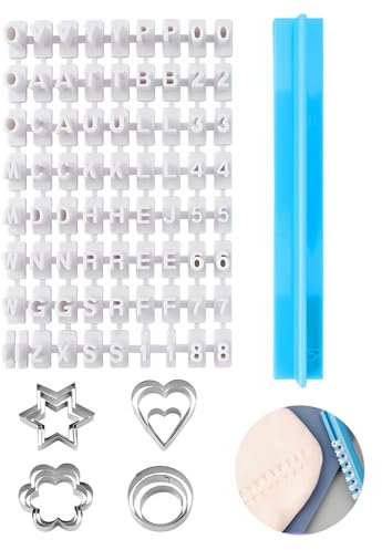 72 sellos de letras para arcilla y 12 cortadores de galletas con formas para hornear, sello de galletas con letras para galletas, pasteles, fondant