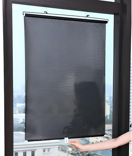 ZDSDZSD Suction Cup Blackout Blinds Stick On, Blinds Window Roller No Drilling, PVC Temporary Blinds for Windows Bedroom Bathroom Kitchen Skylight Patio(Black,40 x 125 cm)