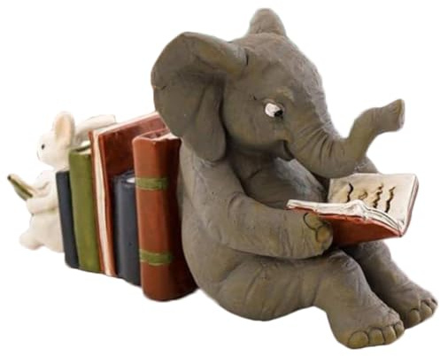 Lurrose Elefantenstatue und Hasenfigur aus Kunstharz als Buchstütze | Büro und Fotografie, Realistische Form mit Schöner Optik, Tierdekoration im Satz