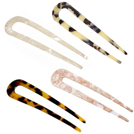 JCUGSBS 4 Pièce Épingle à Cheveux d’Écaille Tortue, Cheveux Bâtons Fourche, Française Épingles Chignon, pour Chignon Femme, Rétro Agrafe, Accessoires de Coiffure (Larges)