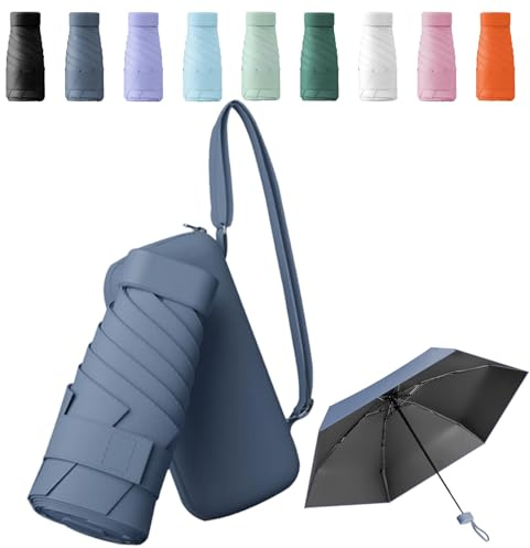 Sykerout Travel Umbrella - Compact, Lightweight, Windproof, UV Protection, with Capsule Case, Perfect for Women's Handbags(Haze Blue)