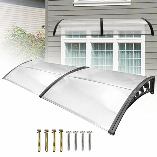 Peviasot Vordach für Haustür mit seitenteil, 100x200cm Überdachung, Transparentes Pultbogenvordach aus 6 mm Polycarbonat und Aluminium, Pultvordach, Türdach für draußen Regenschutz