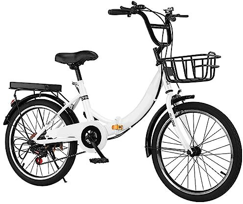 QXIWAOE Faltrad, Klapprad für Erwachsene mit 6-Gang-Schaltung, tragbares Citybike mit Rahmen aus Kohlenstoffstahl für Damen und Herren im Teenageralter