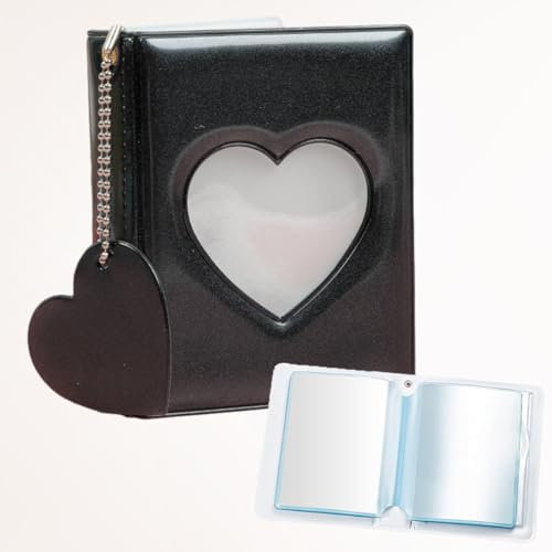 Mini Photocard Binder, 7,6 cm Mini-Fotoalbum, Mini Einsteckalbum, Fotoalbum Klein, Photocard Binder Kpop Mini, 32 Taschen Visitenkartentasche für 3 Zoll Mini Fotoalbum (Schwarz)