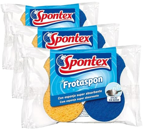 Spontex 10300017 Estropajos con Esponja de Celulosa Vegetal Súper Absorbente, 2 Unidades, 2 unidad, 2 (Paquete de 3)