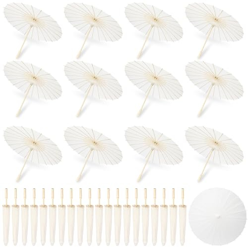 Mototo 16 Piece 23.6 Inch White Paper Umbrellas, Chinese Japanese Oiled Paper Parasols, White Parasols Umbrellas Bulk for DIY Painting Craft, Wedding, Bridal Party, Ceiling Decoration