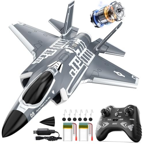 DEERC F35 4 Kanal Brushless RC Flugzeug für Erwachsene, ferngesteuertes Flugzeug, EDF Kampfjet, 2,4 GHz, 6 Achsen Gyro Stabilisator, EPP RTF, einfach zu fliegen für fortgeschrittene Spieler