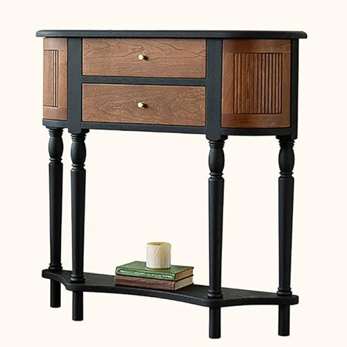 ZXTRYBHD Console Table, Schmaler Sofatisch, Halbrunder Konsolentisch mit 2 Schubladen und Offenem Regal für Wohnzimmer und Flur(80cm/31.4in)