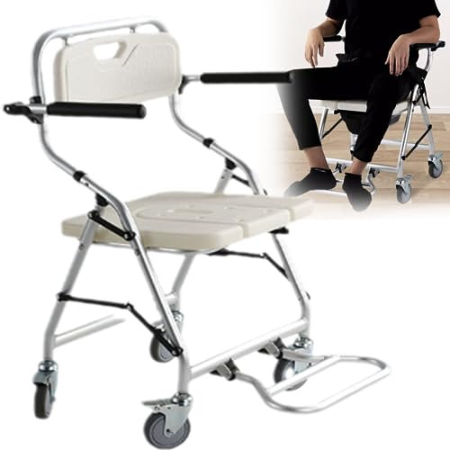 LSRFXF Duschstuhl Klappbar für Mobilität Senioren, Dusch Badestühle mit Rückenlehne Und Gepolsterten Armlehnen, Abnehmbare U-förmige Sitzplatte Toilettenstuhl für Hauspflege
