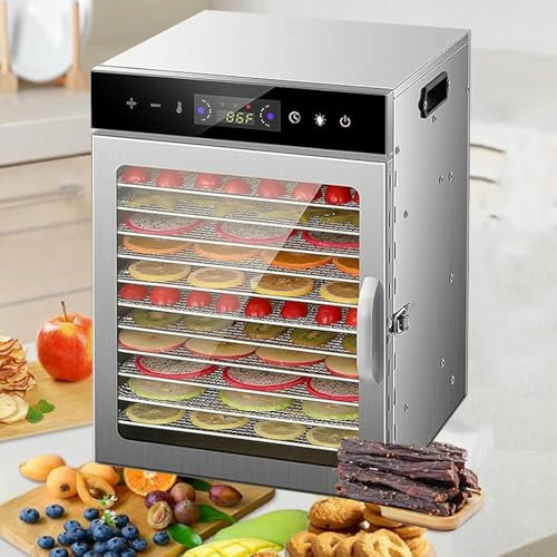 AFLEPCBRQ Pro Food Dehydrator Machine, 6/8/12/18-Trays Stainless Steel Food Dryer for Jerky, Dog Treats, Herb, Meat, Beef, Fruit, Timer and Temperature Control,12-Tray