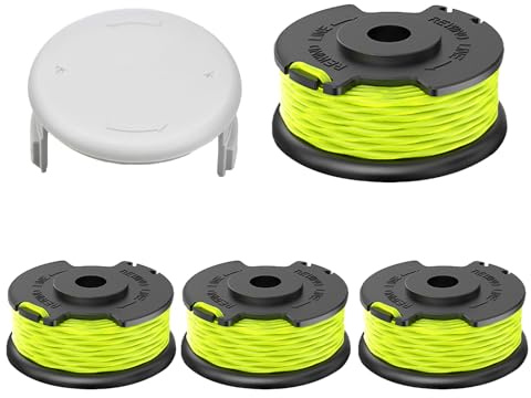 CHIHOLEN 4 Bobine Fil Coupe Bordure Compatible avec Ryobi RAC143,Bobine de Rechange Convient pour Ryobi RLT36B33 & RY36LT3A-0, Ø2mm-6,1m,avec Capuchon RAC142(4 Bobine+1 Couvercle)