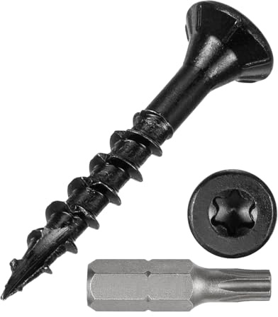 METALLIXITY 300Pcs #8x1-1/4 Deck Screws Kit Wood Screw CS Black | Decking Screws Epoxy Coated with T25 Torx Drive Head for Wood Fence,Table,Chairs
