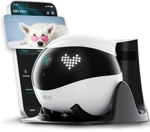 EBO Air 2 FamilyBot Haustierkamera-Roboter 2K mit 2-Wege-Audio | Kabellose Mobiler Katzen Kamera mit Nachtsicht,Hundekamera mit Selbstaufladung