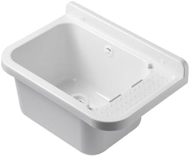 INTEC - Lavabo Mural en Résine Blanc 50 x 32 cm Vasque Suspendue Anti-chocs - Evier Lave-Mains Salle de Bain WC Garage Buanderie