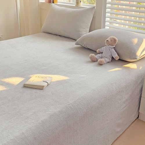 Lirzxin Ropa de cama sin goma, 160 x 230 cm, sábana bajera individual de terciopelo con leche, monocolor, sábana bajera para cama de invierno, transpirable y suave, gris claro
