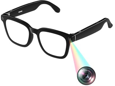 AI Smart Brille mit Fahrrad Kamera und Mikrofon Sportkamera Motorrad Intelligent Brillen Sonnenbrille mit Kleine Videobrille Live Übertragung für Herren Damen Smart Camera Glasses Mini Videokamera