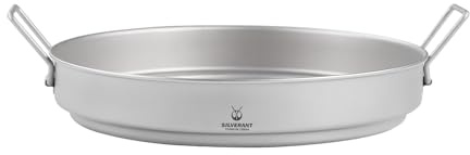 SILVERANT Titanium Camping Plates, Outdoor Dishware with Folding Handle Portable Cookware for Picnic Hiking Backpacking Bushcraft (1500ml)