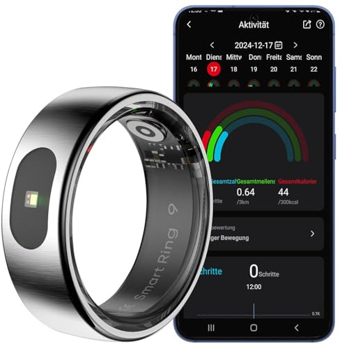 Newgen Medicals Schrittzähler: Fitnesstracker-Ring, Touch-Bedienung, Herzfrequenz, SpO2, 5 ATM, Gr.68 (Fitness-Ring für Damen, Fitness mit App-Steuerung, Smart)