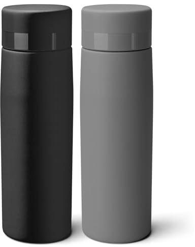 Set di 2 bottiglie biologiche da 750 ml, colore grigio e nero, in canna da zucchero, senza BPA, plastica, lavabili in lavastoviglie, sostenibili, prodotti in Germania, riutilizzabili, per uso