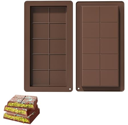 OYUUJII Deep Chocolate Bar Mould,2 Pcs Chocolate Bar Moulds Silicone 10 Cavity Large and Thick Chocolates Bars Molds for Filling Reusable Silicone Chocolates Mold for DIY Baking Candy Praline