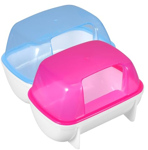 Toddmomy 2 Pièces Bac à Sable Hamster et Chinchilla Salle de Bain Transparent Antidérapant et Durable Maison de Bain pour Petit Animal Facile à Nettoyer et Transporter Bleu et Rouge