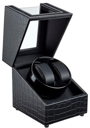 Cajas enrolladoras para Relojes para 2 Relojes automáticos, Caja enrolladora automática para Relojes, Vitrina acrílica de Cuero, rotación silenciosa - Negro