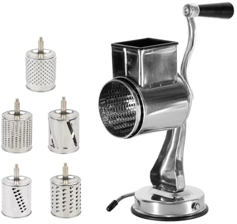 Ratán de queso giratorio de cocina - trituradora de queso de acero inoxidable | Fuerte Manual de base de succión Slicación | Rallador de manivelas de mano multifuncional con máquina de verduras