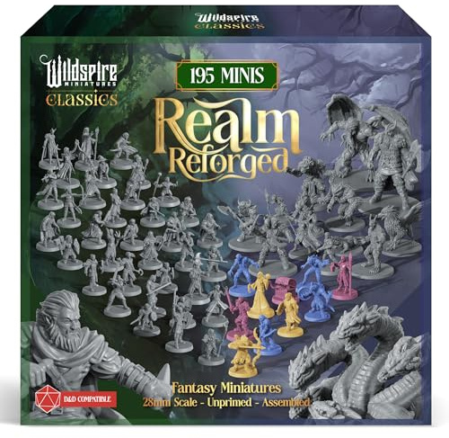 The Realm Set - 195 DND Minis - Heroes, Monsters, NPC Characters for D&D Miniatures, 28mm Dungeon Dragons DND Miniatures Bulk, D&D Figures I Pathfinder, Realm Reforged