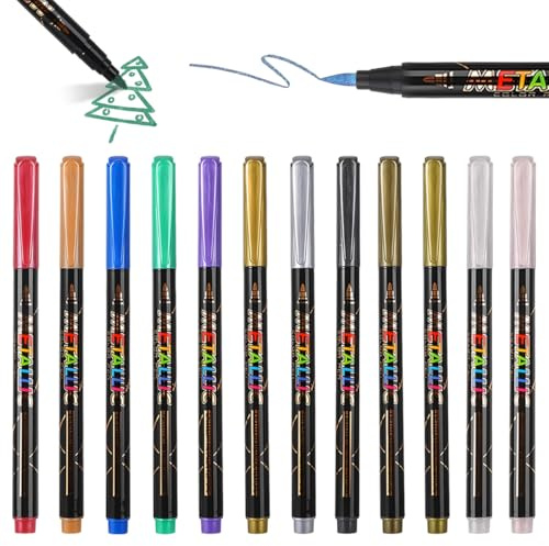 Set di 12 penne per tatuaggi per bambini, con glitter, set di tatuaggi con stencil, per tatuaggi delicati sulla pelle, per bambini, temporanei, glitter, tatuaggi di hennè, carnevale, compleanno