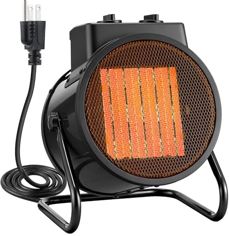 Gulfmew Electric Heater for Indoor Use, 1500W Quick Heating Portable Garage Heater with 90° Adjustable Angle, Space Warmer Suitable for Greenhouse Garage Tent Indoor Outdoor (Black,1 Pcs)