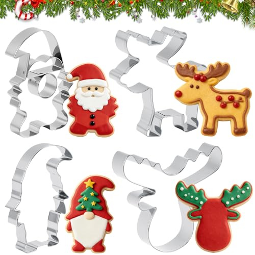Emporte Piece Noel, 4 PCS Moule Biscuit Noel, Emporte Piece Biscuit Noël, Emporte Pièce Noël Sablé, Moules Gateau Noels, Emportes Pieces pour Biscuits, Gâteaux, Chocolat, Pâtisserie (4PCS)