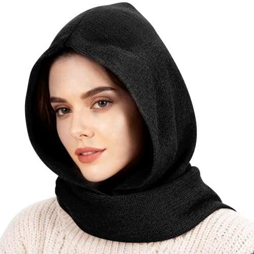 TAGVO Wintermützen Schal Set 2 in 1, Winddichte Winter Mützenschal Weicher Kapuzenschal, Unisex Thermal Schal mit Kapuze, Elastische Warme Sturmhauben Beanie mit Nackenwärmer