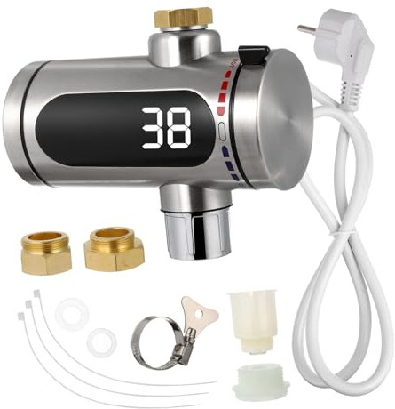 Rubinetto Riscaldante Istantaneo in Acciaio Inox Argento | Display LED Digitale, Rotazione Integrata della Serpentina, per Giardino e Patio