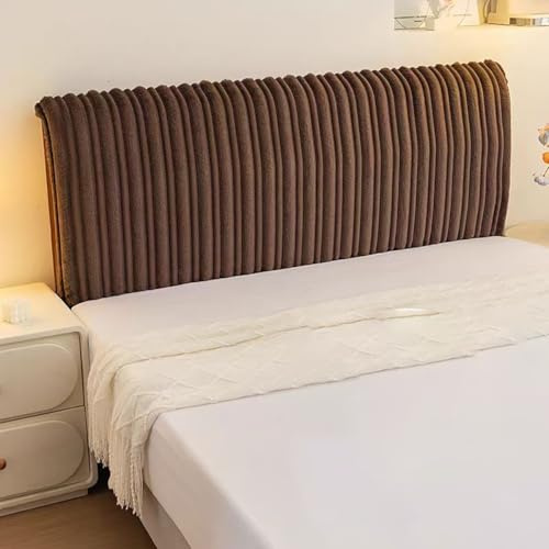 Volltonfarbe Bett Kopfteil Bezug, Langer Samt Stretch Bed Headboard Cover, Universell Verdickt Bettkopfteil Husse, All-Inclusive Staubdicht Kollisionsvermeidung, Für Full Twin(Brown,200x60cm)