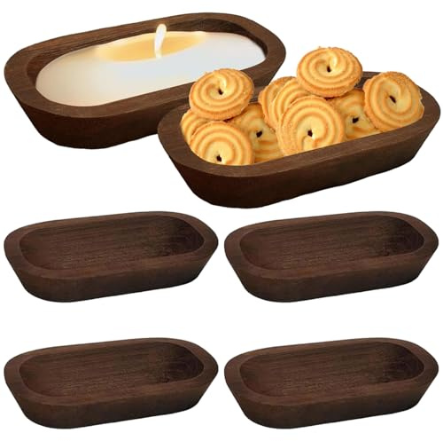 Lawnrden Bols à pâte pour la fabrication de bougies, 4 pièces, bols en bois pour décoration de pain alimentaire, 9.8x5.9x2 pouces