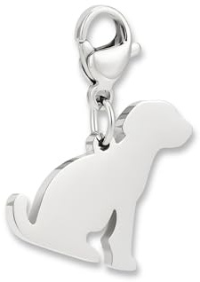 Charms-hänge hund med karbinlås | Silverfärgat halsbandshänge i 316L rostfritt stål | Berlock för berlockarmband i silver | Vattentålig & hypoallergen