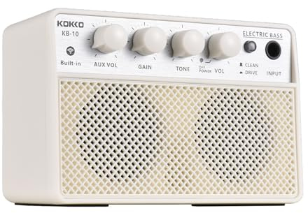 Aumotop Controlli Intuitivi Piccolo Amplificatore per Basso Elettrico da 10 W per Esercitarsi a Casa Supporta Connessione BT/cuffie Altoparlante Basso Portatile Bianco Principianti