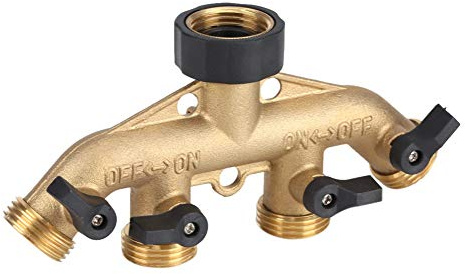 ERYUE 4 Way Brass Hose Pipe Splitter for Garden Irrigation, Durable Splitter Nozzle Tap Connector for Flowerbeds, Lawns, 3/4 Inch (#1)