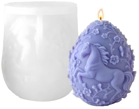 Stampo Per Candela Pasquale 7x7x8,2 Cm - Stampo Per Uova In Silicone 3D Con Disegno Di Cavallo E Per Cioccolato Fondente Sapone Resina Artigianato Fai Da Te Decorazione Pasquale Artigianato Stam