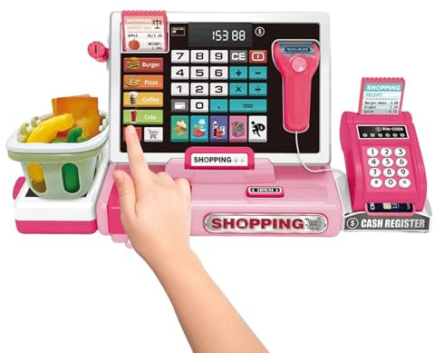 SVCEQZE Kinderkasse Mit Scanner, 36x16.5x12cm ABS Kasse Spielzeug Für Kinder, Spielzeug Mit Scanner Und Taschenrechner, Spiel Supermarkt Rollenspiel, Kaufladen Zubehör Rollenspielzeug Für Kinder