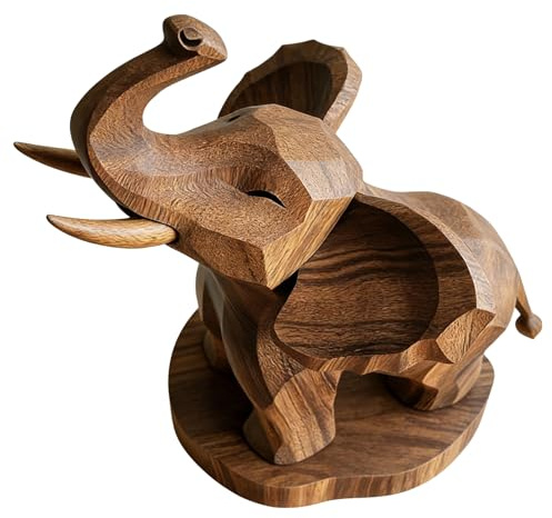 Simsky Figuras decorativas de madera con forma de elefante, 2D, planas, amuleto de la suerte, figuras de madera, hechas a mano, decoración de elefante para estantería, salón, dormitorio, oficina