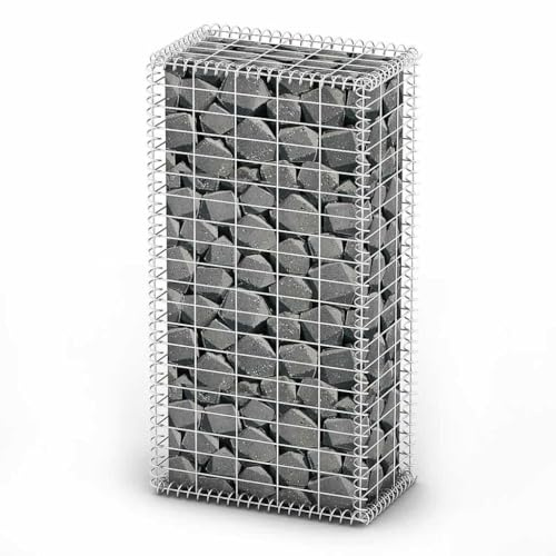 Yisssmeng Panier gabion - 100 x 50 x 30 cm - En acier galvanisé argenté - Avec couvercle - Pour jardin et patio - Paysage