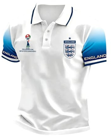 Men's England Football Shirt 2026 World Cup Polo Shirts Collared Neck Short Sleeve Union Jack T-Shirt Athletic Stretch Lightweight Breathable Soccer Jersey T-Shirts
