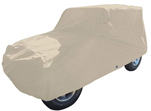 Formosa Covers | All Season All Weather Cover for Jeep/Jeep Wrangler, CJ5, CJ7, TJ Vehicle Cover Tarp Fits 1976-2006 Models, Rain Dust Sun Snow Scratch Protection (Taupe)