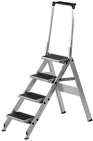Little Jumbo Trittleiter mit Sicherheitsbügel - Klapptreppe Made in Germany - flaches Klappmaß und breite Stufen (Kunststoffbelag, 4-stufig)