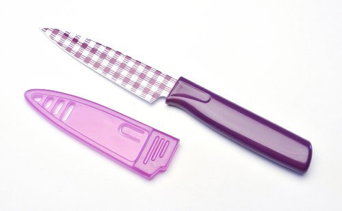 KUHN RIKON 22461 Messer Colori Art CA Gingham Rüstmesser violett kariert Gemüsemesser Edelstahl antihaftbeschichtet 19,5 cm m. Klingenschutzh